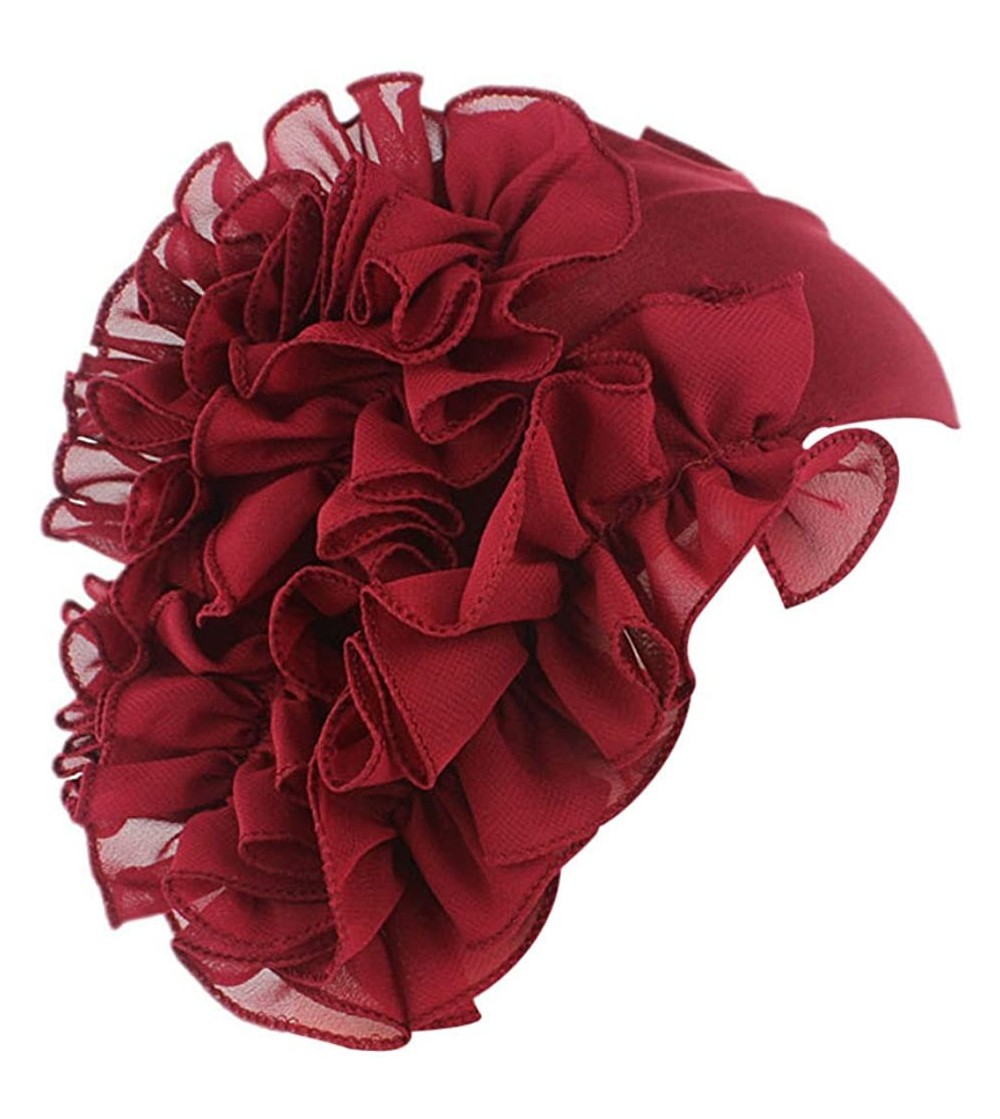 Cold Weather Headbands Womens Wrap Cap Flower Chemo Hat Beanie Scarf Turban Headband - Wine Red - CQ18INZLDH0
