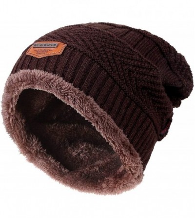 Skullies & Beanies Men Beanies Hat Winter Thick Warm Knit Skull Cap Hat Scarf Set - Coffee - CH18IOYCAI4