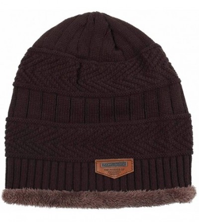 Skullies & Beanies Men Beanies Hat Winter Thick Warm Knit Skull Cap Hat Scarf Set - Coffee - CH18IOYCAI4
