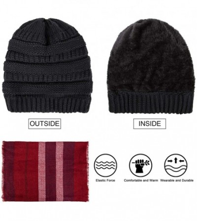 Skullies & Beanies Womens Winter Hats Infinity Scarf Set Warm Knit Fleece Slouchy Beanie Hat Gifts - C-black Hat+red Scarf - ...