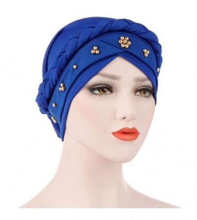 Skullies & Beanies Women Beaded Braid India Hats Muslim Cancer Chemo Beanie Turban Wrap Cap - Royal Blue - CJ18TE24IH5