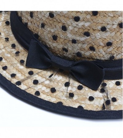 Sun Hats Womens Straw Braid Boater Hat Veil Netting Flat Top A426 - CF17YOXLW8Y