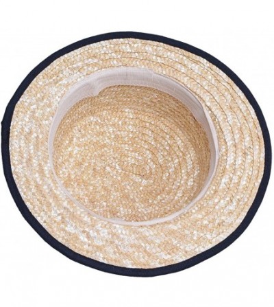 Sun Hats Womens Straw Braid Boater Hat Veil Netting Flat Top A426 - CF17YOXLW8Y