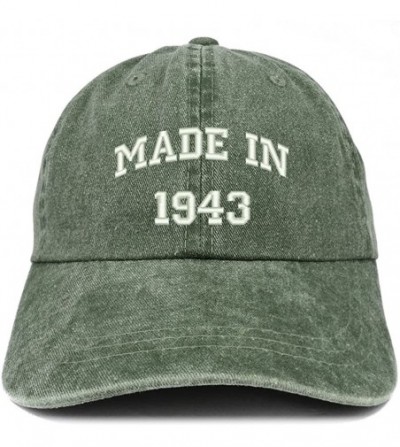Baseball Caps Made in 1943 Text Embroidered 77th Birthday Washed Cap - Dark Green - C518C7I4GLL