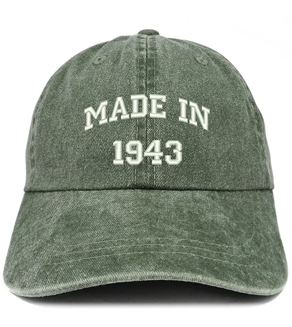 Baseball Caps Made in 1943 Text Embroidered 77th Birthday Washed Cap - Dark Green - C518C7I4GLL