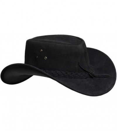 Cowboy Hats Cowboy hat for Men and Women Suede Leather Western Outback Outdoor Aussie Bush hat with Chin Strap - Black - C918...