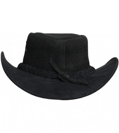 Cowboy Hats Cowboy hat for Men and Women Suede Leather Western Outback Outdoor Aussie Bush hat with Chin Strap - Black - C918...