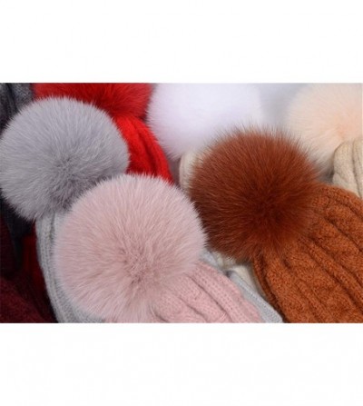 Skullies & Beanies Fur Pom Beanie Hat- Women Cashmere Blend Knit Cap with Real Fox Fur Pompom Ears - Navy - C718KH9N2MZ