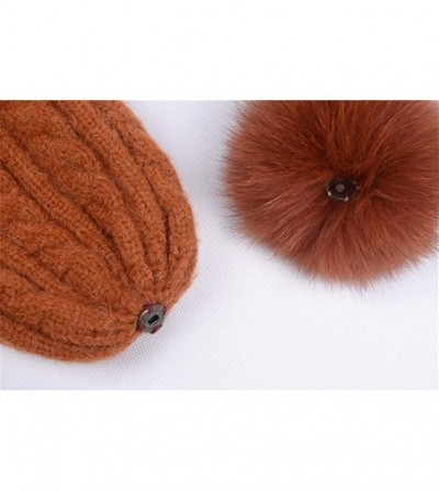 Skullies & Beanies Fur Pom Beanie Hat- Women Cashmere Blend Knit Cap with Real Fox Fur Pompom Ears - Navy - C718KH9N2MZ