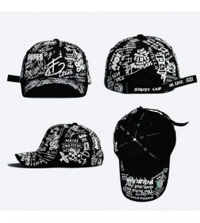 Baseball Caps Designer Graffiti Doodle Cotton Baseball Cap for Men Women- BTS Kpop Hat w/Curve Brim- Adjustable - Black/White...