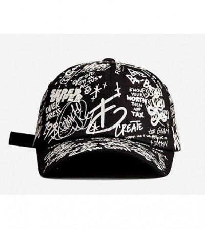 Baseball Caps Designer Graffiti Doodle Cotton Baseball Cap for Men Women- BTS Kpop Hat w/Curve Brim- Adjustable - Black/White...