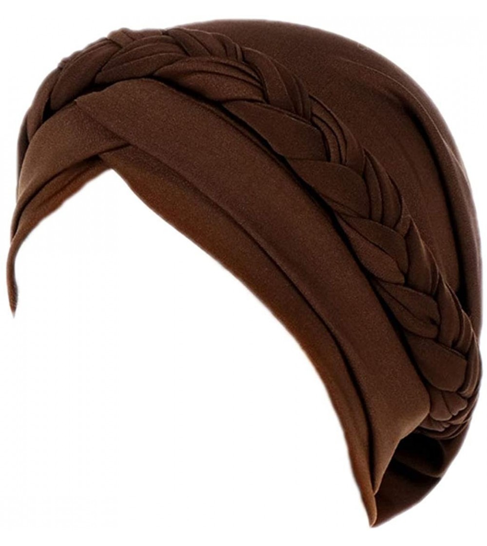 Skullies & Beanies Chemo Cancer Braid Turban Cap Ethnic Bohemia Twisted Hair Cover Wrap Turban Headwear - Coffee - C718U065YC0