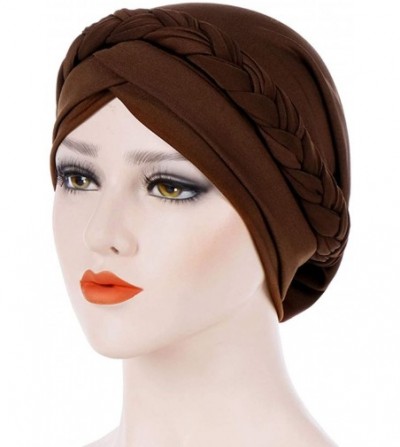 Skullies & Beanies Chemo Cancer Braid Turban Cap Ethnic Bohemia Twisted Hair Cover Wrap Turban Headwear - Coffee - C718U065YC0