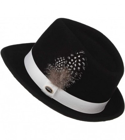 Fedoras Men Classic Feather Wool Felt Fedora Hat Snap Brim Crushable Manhattan Gangster Derby Hat - CL18MDM8I3O