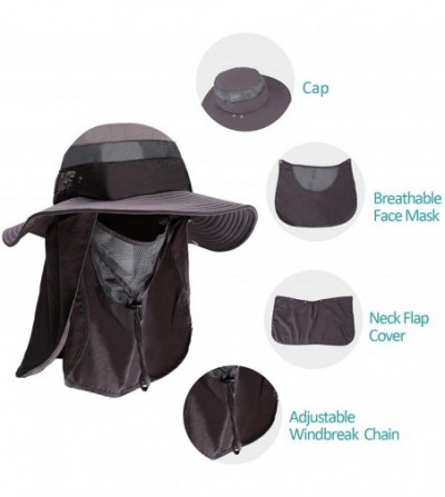 Sun Hats Sun Protection Hat Wide Brim Detachable Neck Face Flap Men & Women UPF 50+ - Dark Grey - CA18SKRWZGD