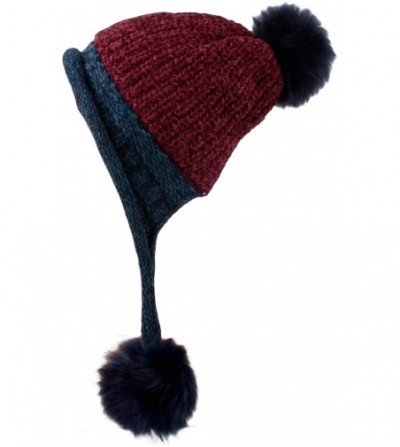 Skullies & Beanies Fleece Lining Thick Cable Knit Beanie Hat Pom Earflaps DZ70029 - Wine - CO18L754IMK