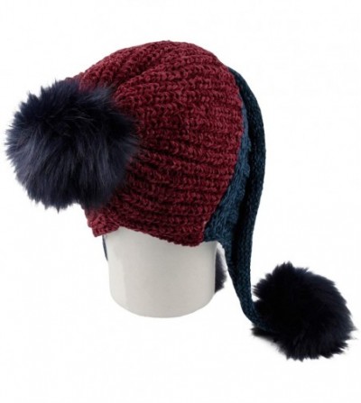 Skullies & Beanies Fleece Lining Thick Cable Knit Beanie Hat Pom Earflaps DZ70029 - Wine - CO18L754IMK