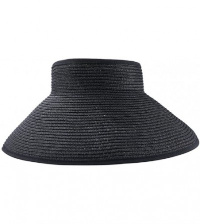 Visors Women's Bow Tie Straw Visor Summer Sun Hat - Black - C112IGSJGBN