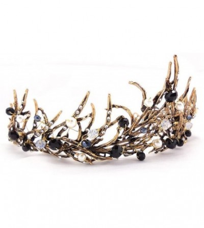 Headbands Queen Princess Leaves Rhinestone Crystal Adult Tiara Crown(A1337) - Black - C3187LQ46Y9