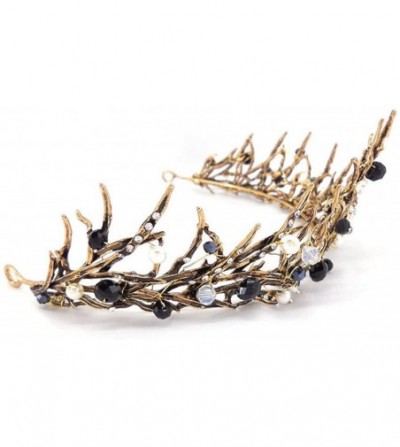 Headbands Queen Princess Leaves Rhinestone Crystal Adult Tiara Crown(A1337) - Black - C3187LQ46Y9