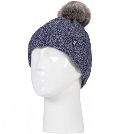 Skullies & Beanies Womens Thick Knit Thermal Winter Warm Beanie Hat with Pom Pom - Blue - CD184R74TZL