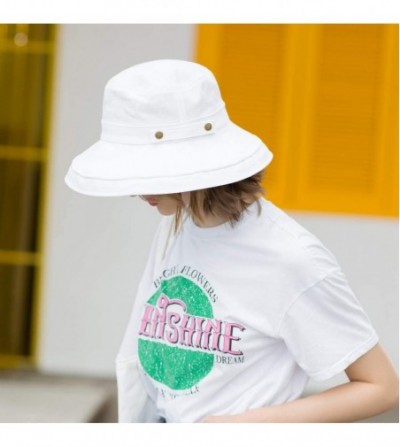 Sun Hats Womens Cotton Wide Brim Sun Hats UPF50 UV Packable Beach Hat Summer Bucket Cap for Travel - CL18QKEK96O