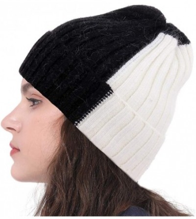 Skullies & Beanies Women Knit Wool Beanie-Winter 2 Tone Cashmere Ski Hats Warm Soft Skull Cap for Women - Black and White - C...