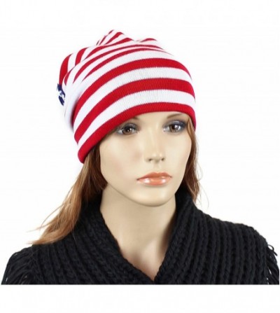Skullies & Beanies Knitted Beanie Hat - American Flag - C718L68MRID