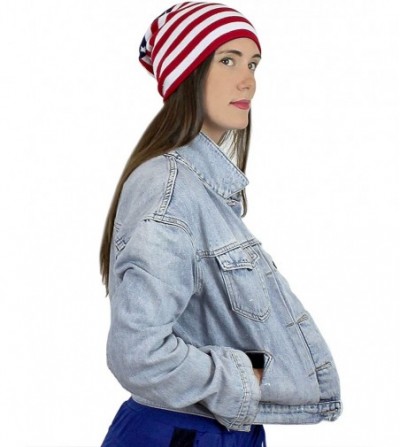 Skullies & Beanies Knitted Beanie Hat - American Flag - C718L68MRID