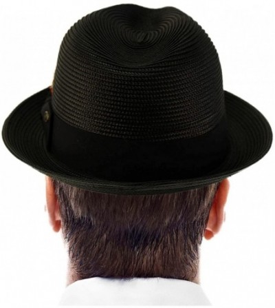 Fedoras Men's Handsome Feather Derby Fedora Tall Crown Upturn Curl Brim Hat - Black - C818DKSL0SE