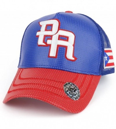 Baseball Caps PR 3D Embroidered Trucker PU Mesh Cap with Puerto Rico Flag - Royal Red - C818G00G9H4