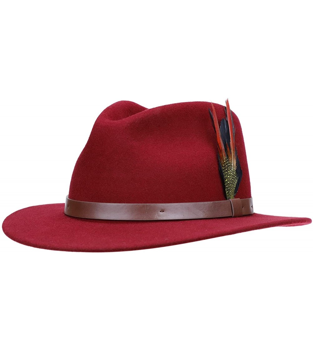 Fedoras Fedora for Men Women Wool Felt Camel Red Grey Black Panama Hat Classic Wide Brim Vintage - Red - CY18X65GLOH