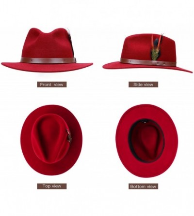 Fedoras Fedora for Men Women Wool Felt Camel Red Grey Black Panama Hat Classic Wide Brim Vintage - Red - CY18X65GLOH