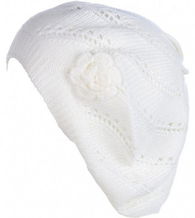 Berets Open Weave Womens Crochet Mesh Beanie Hat Flower Fashion Soft Knit Beret Cap - 2679white - C7194X2DY4O