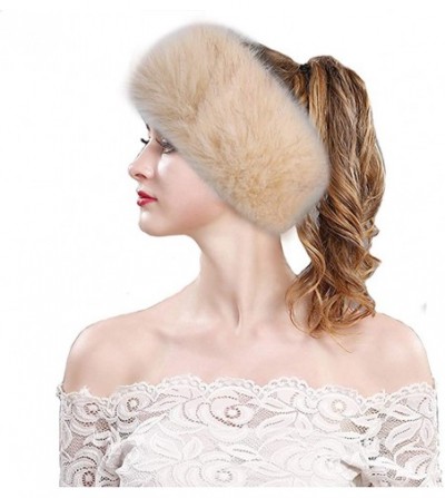 Cold Weather Headbands Women's Faux Fur Headband Elastic Head Warmer Luxurious Earmuff Snow Hat - Beige With Coffee Tip - CJ1...