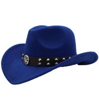 Cowboy Hats Straw Western Cowboy Hat Unisex Vintage Wide Brim Sun Hats Outback Hat with Punk Leather Belt - Blue - C718SZ2LMXR