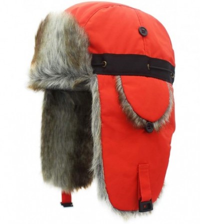 Bomber Hats Oudoor Unisex Faux Fur Lined Trapper Hat Warm Windproof Winter Russian Hats - Orange+brown Fur - C812N4YWX3D