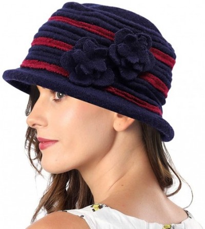 Bucket Hats Womens Bucket Hat for Winter 100% Wool Chemo Cap for Cancer Patient C021 - Navy - C718AQX37HK