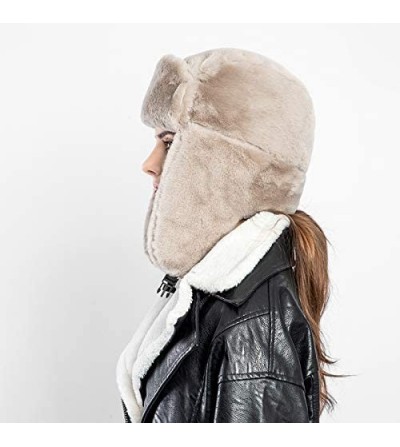 Bomber Hats Women Faux Fur Bomber Hat Ushanka Russian Trapper Hat with Ear Flap - Khaki - CP192TXS4ZM