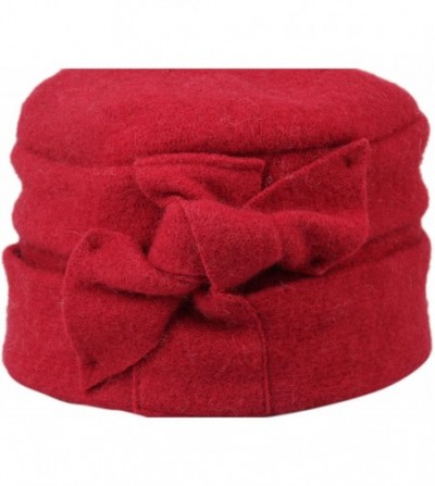 Bucket Hats Women's Wool Warm Bucket Hat Sleeve Head Cap Beanie Hat with Bow - Red - C912M7DIUND