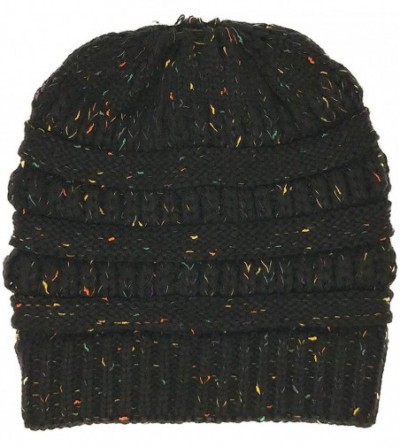 Skullies & Beanies Messy Bun BeanieTail Warm Soft Ponytail Stretchy Cable Knit Skully Beanie Hat - Confetti Black - CC18YHCLN5G