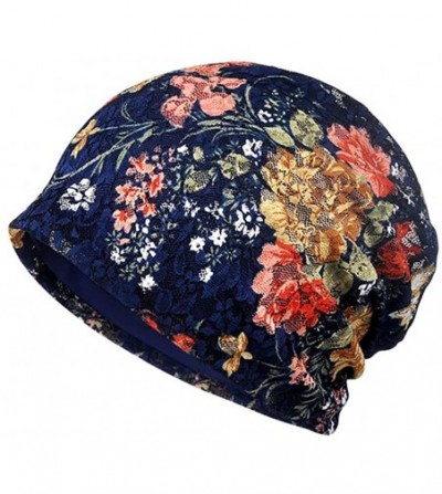 Skullies & Beanies Floral Lace Beanie Hat Chemo Cap Stretch Slouchy Turban Headwear - Rose Sapphire - CX18CEDY2Z3